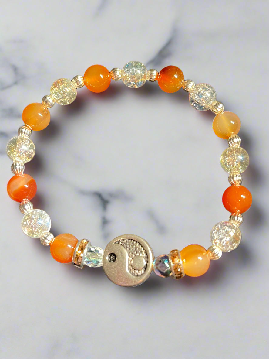Ember Glow Bracelet - Carnelian, Glass & Rhinestone