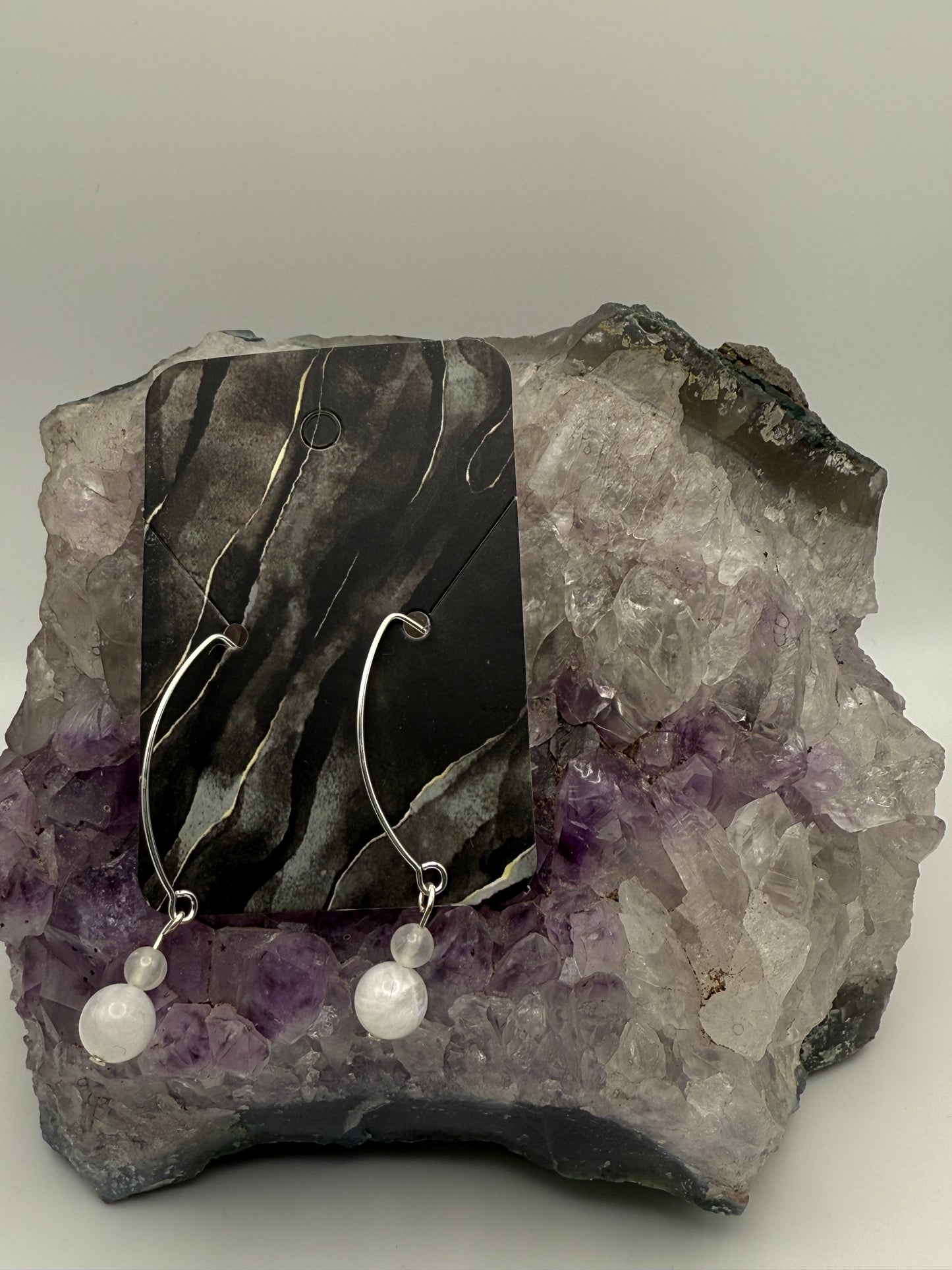 Lunar Grace Earrings – Moonstone & Selenite on Crescent Hooks