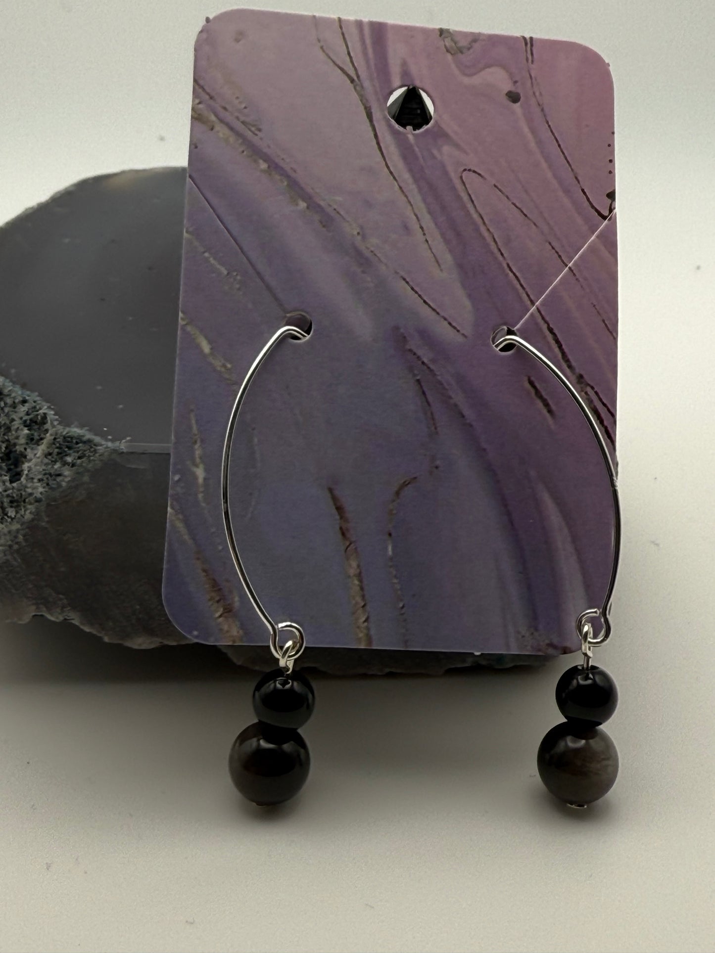 Shadow & Light Earrings – Obsidian & Silver Sheen Obsidian on Crescent Hooks
