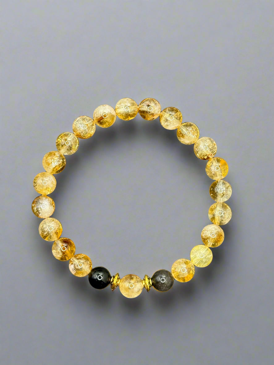 Abundance & Shield Bracelet - Citrine with Obsidian