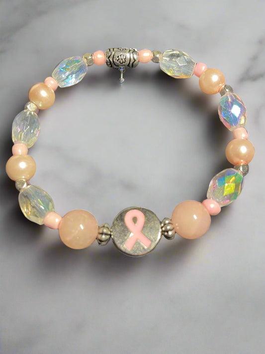 Hope & Harmony Breast Cancer Awareness Bracelet - Rose Quartz