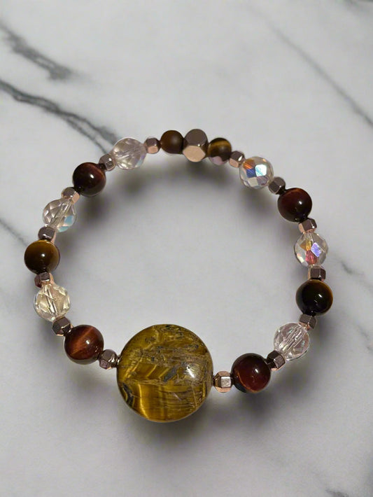 Golden Glimmer Tiger's Eye Bracelet - Focal Stone & Rose Gold Accents