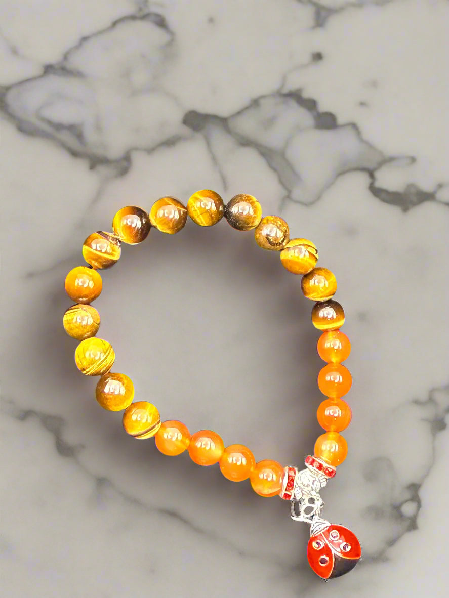 Creative Spark Bracelet - Carnelian, Tigers Eye & Ladybug Charm
