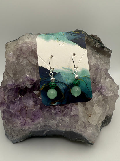 Verdant Harmony Earrings – Green Aventurine & Malachite on Sterling Silver Shepherd's Hooks
