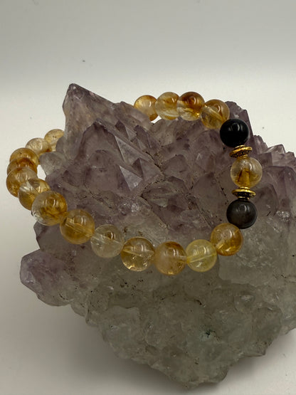 Abundance & Shield Bracelet - Citrine with Obsidian