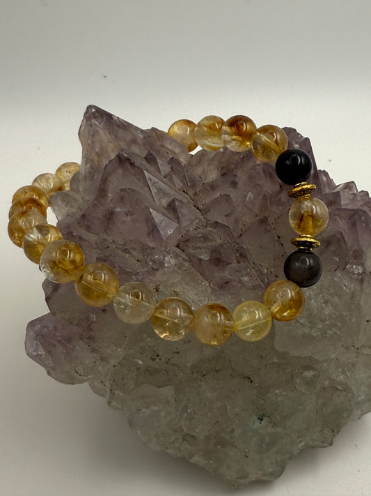 Abundance & Shield Bracelet - Citrine with Obsidian