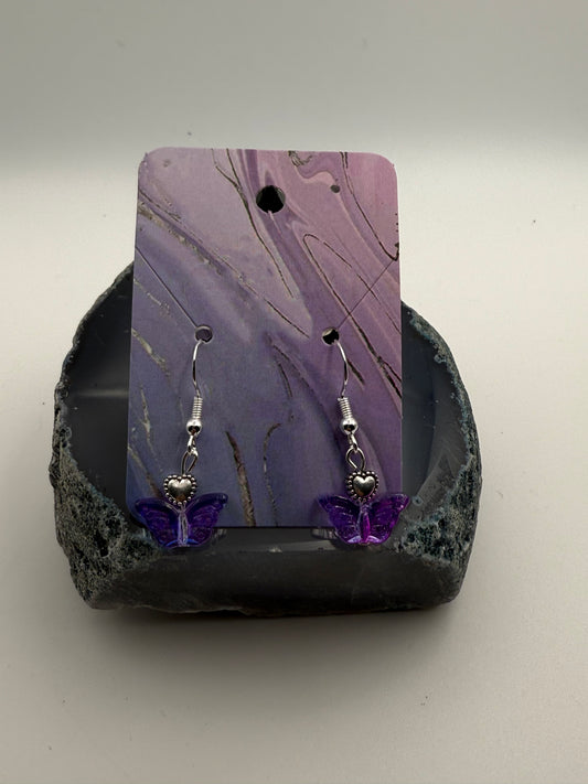 Aura Reflective Glass Butterfly Earrings on Sterling Silver Shepherd Hooks