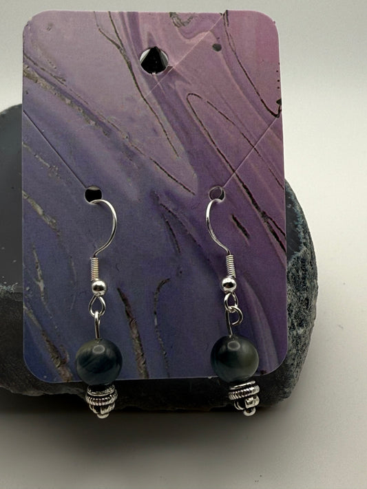 Tranquil Vision Earrings - Blue Tiger’s Eye on Sterling Silver Shepherd Hooks