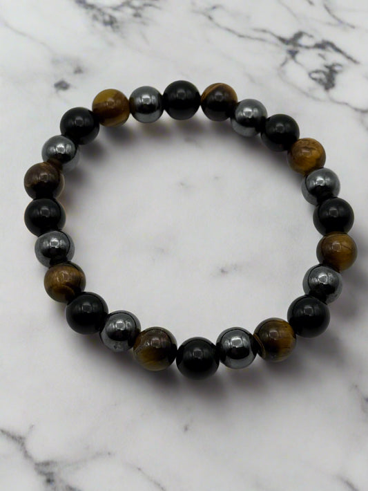 Guardian Trinity Triple Protection Bracelet - Tiger's Eye, Obsidian & Hematite