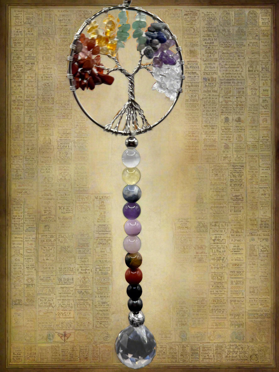 Tree of Life Suncatcher - Wire wrapped Tree of life with Chakra Stones