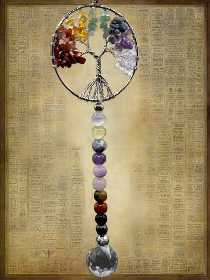 Tree of Life Suncatcher - Wire wrapped Tree of life with Chakra Stones