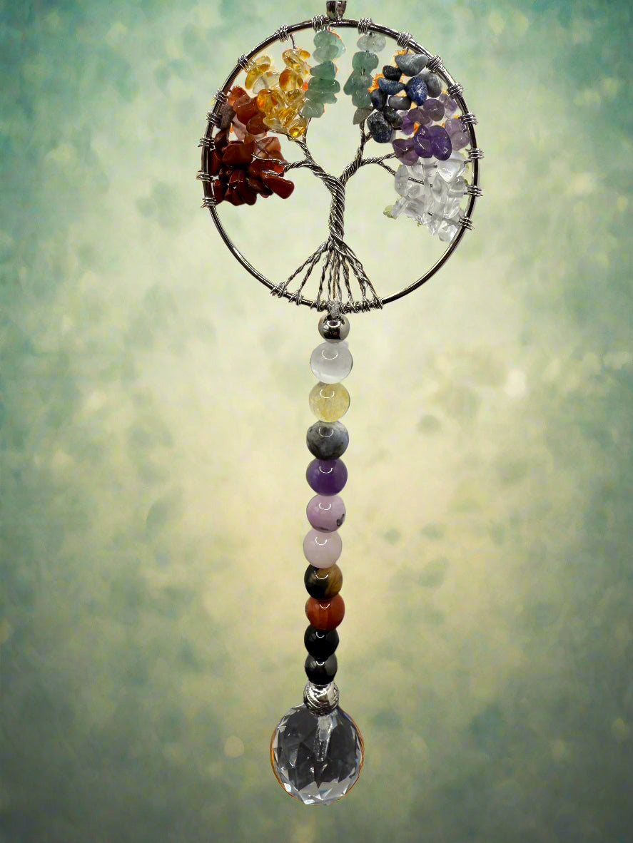 Tree of Life Suncatcher - Wire wrapped Tree of life with Chakra Stones