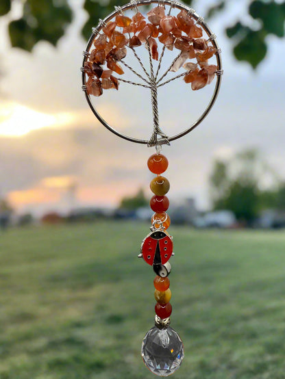 Carnelian Tree of Life Suncatcher - With Tiger's Eye and Carnelian accents