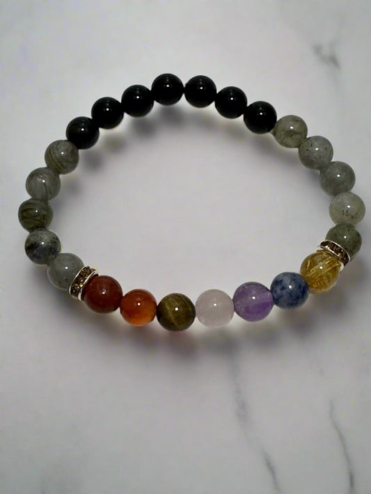 Balanced Being Chakra Bracelet - Obsidian & Labradorite
